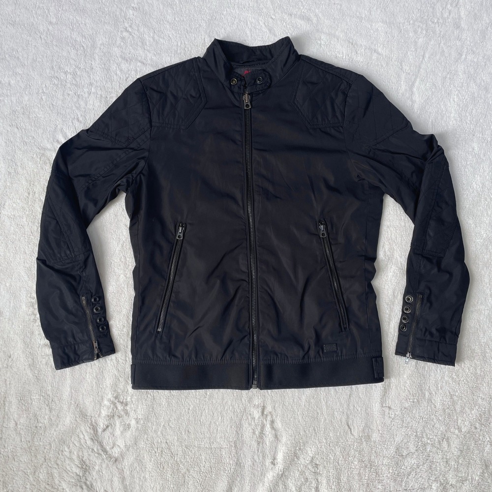 Diesel Mens Black Teflon Cafe Racer Moto Jacket Quilted Shoulders Size Small